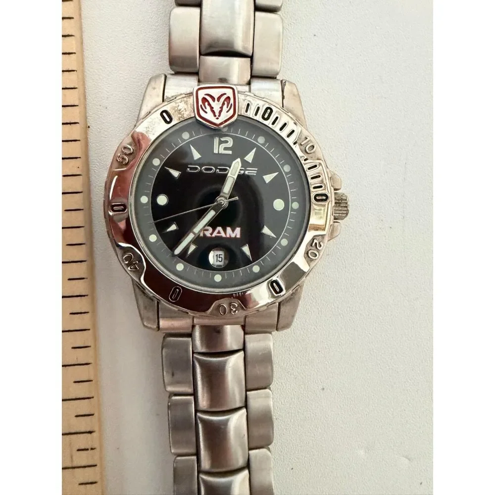 Dodge RAM mens stainless steel quartz watch with Black dial